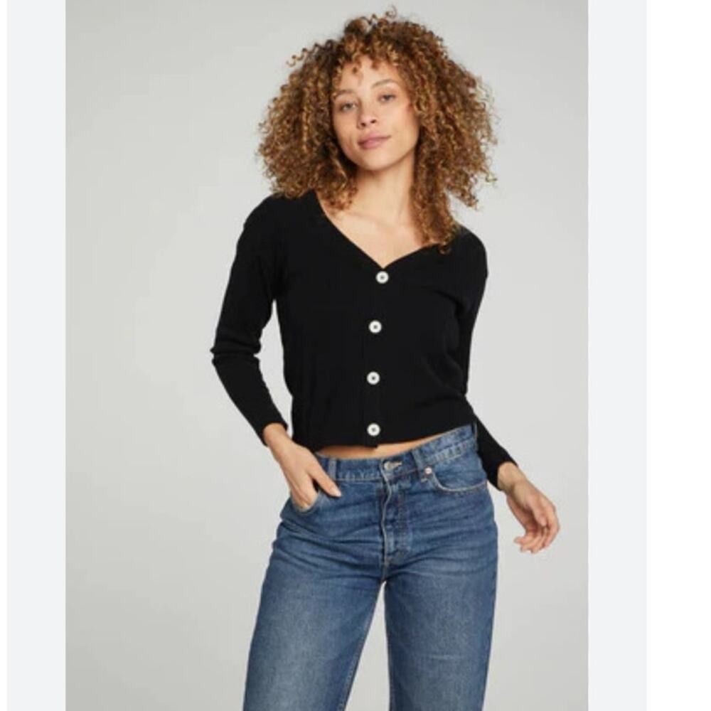 Chaser Button Down Ribbed Cropped Long Sleeve‎ Cardigan Womans Size S